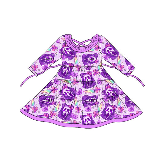 MOQ:5 Purple Cute Girls Long Sleeve Wholesale Boutique Kid Clothing Kid Dresses