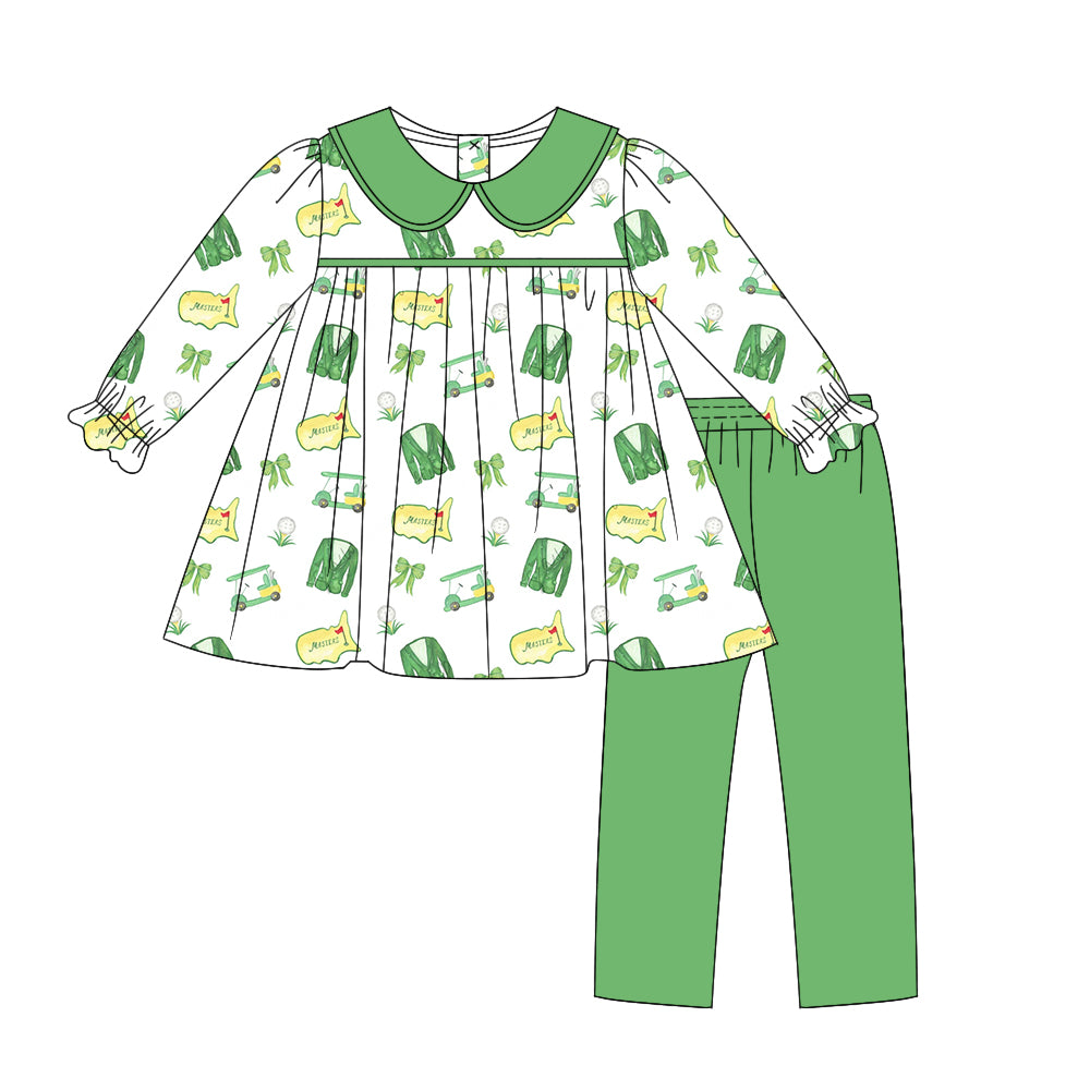 MOQ:5 Green Girls Kid Long Sleeve Wholesale Boutique Kid Clothing Outfits