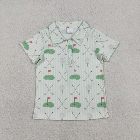 RTS Baby Boys Short Sleeves Golf Stripes Buttons Green Shirt Tops
