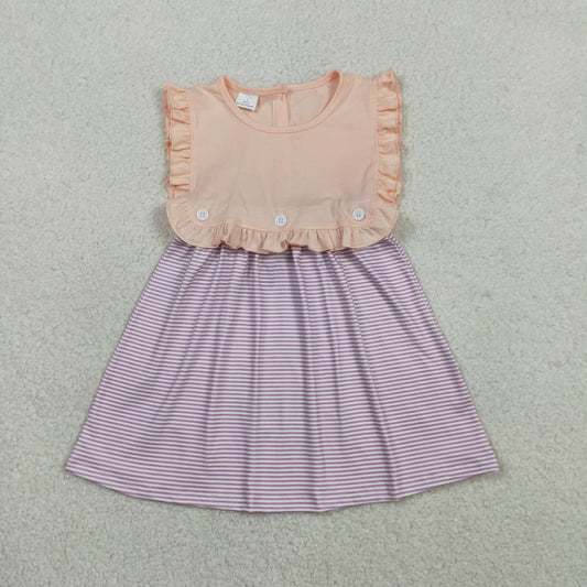 Baby Girls Kids Purple Stripes Ruffle Summer Knee Length Dress RTS