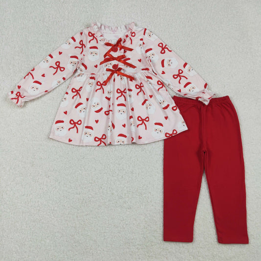RTS Baby Girl Long Sleeves Santa Bows Hearts Tunic Red Pants Christmas Set