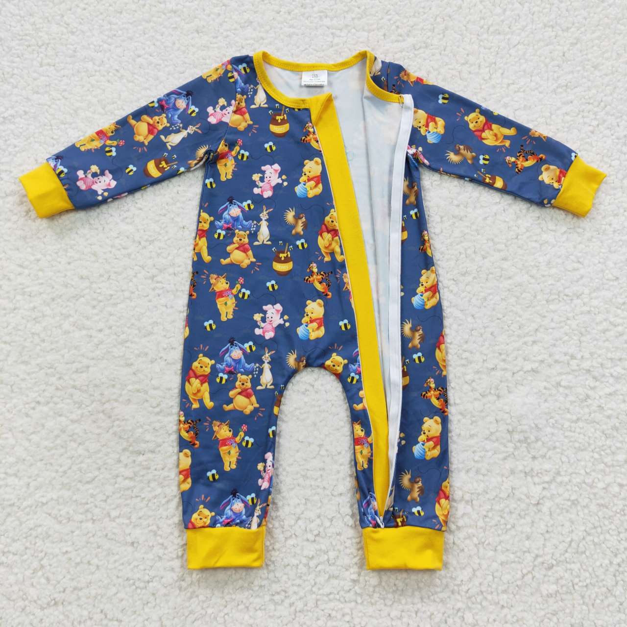 LR0347 Cartoon bear blue and yellow zip-up long-sleeved onesie