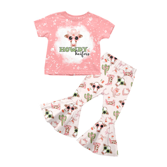 MOQ:5 Cute Cow Long Sleeve Wholesale Boutique Kid Clothing Set