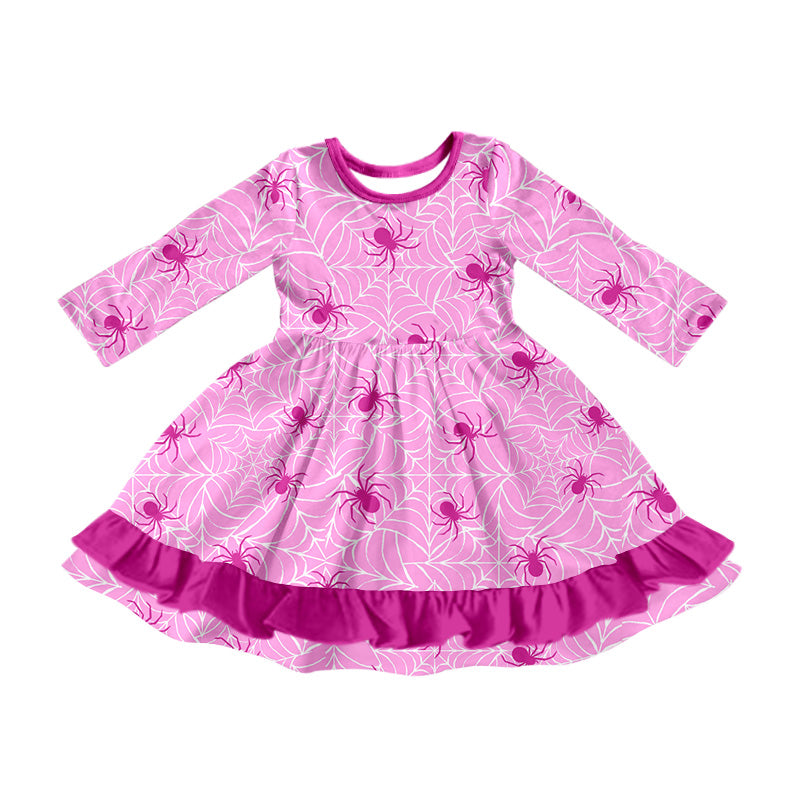 MOQ:5 Dark Pink Long Sleeve Wholesale Boutique Kid Clothing Kid Dresses