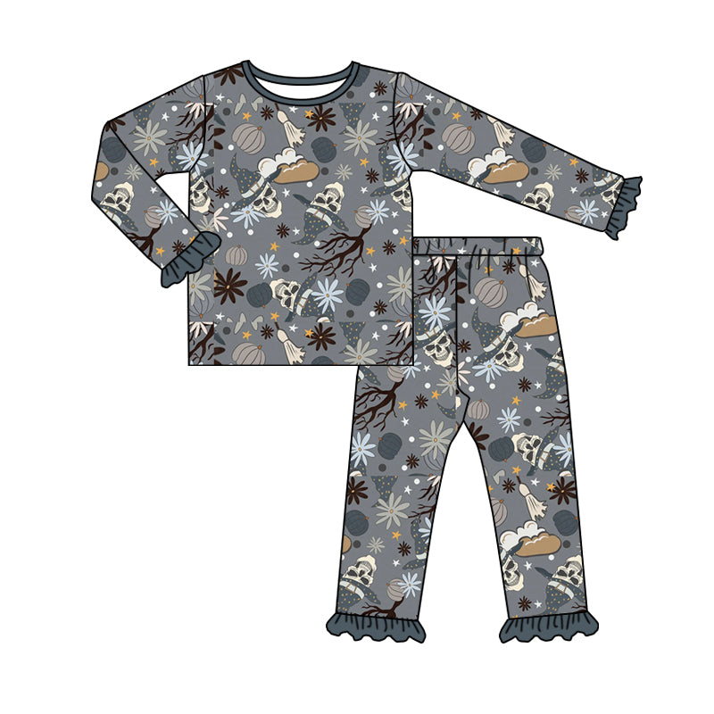 MOQ:5 Gray Halloween Kid Long Sleeve Wholesale Boutique Kid Clothing Outfits