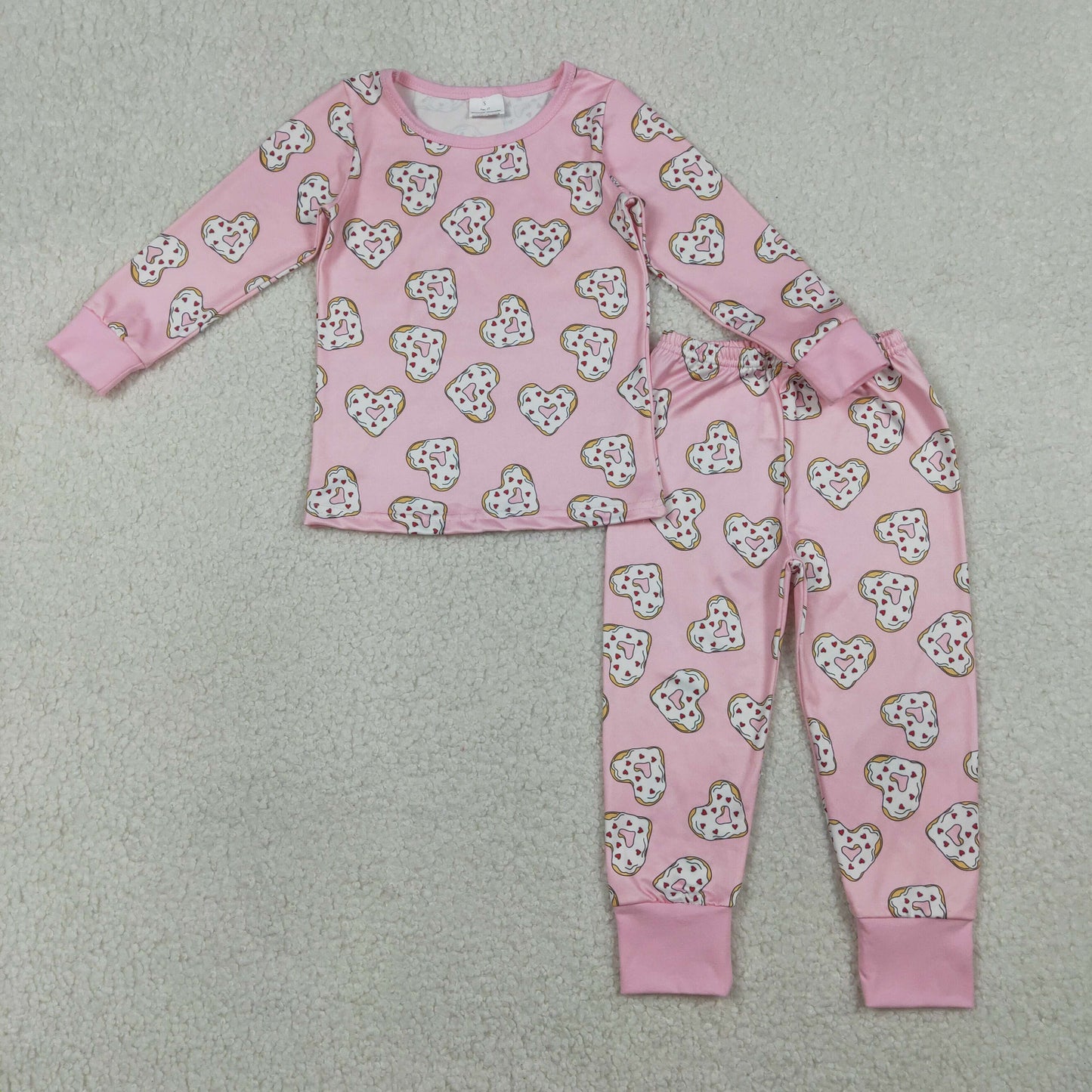 RTS Baby Girls Kids Long Sleeves Donuts Hearts Shirt Pants Valentines Pajamas Pink Set