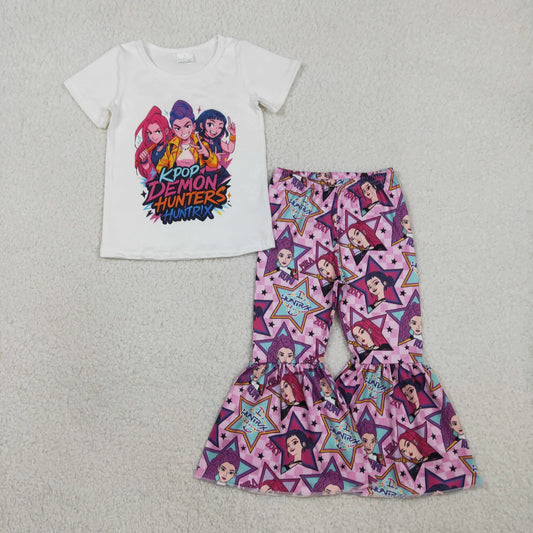 RTS Baby Girls Short Sleeves Movie Characters Shirt Stars Bell Pants Clothes Set