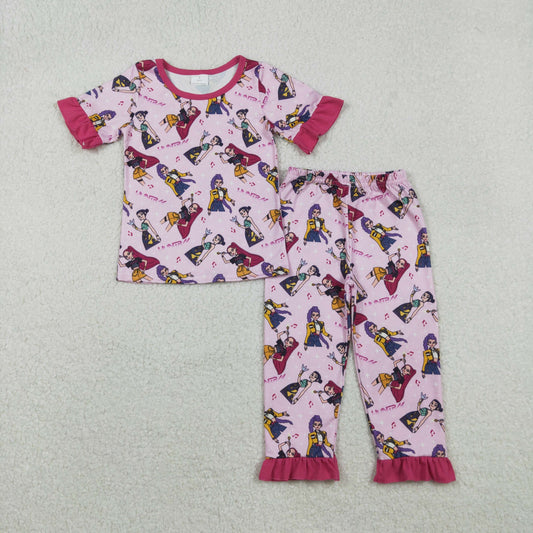 RTS Baby Girls Short Sleeves Music Character Shirt Pants Pink Pajamas Set