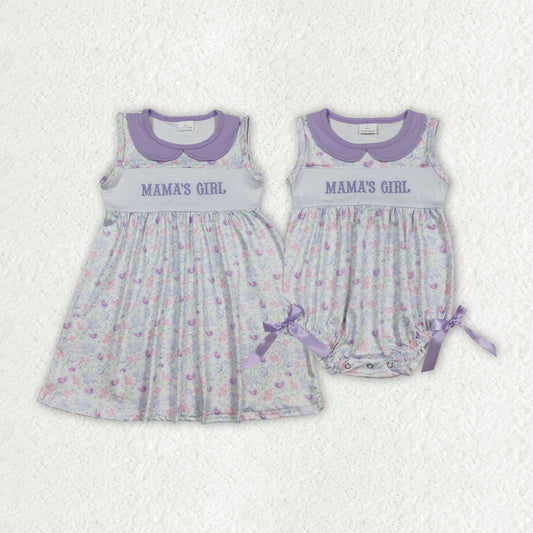 RTS Sibling Baby Girls Kids Sleeveless Embroidery Mama's Girl Flower Romper Dress