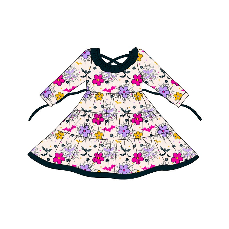 MOQ:5 Floral Cute Girls Long Sleeve Wholesale Boutique Kid Clothing Kid Dresses