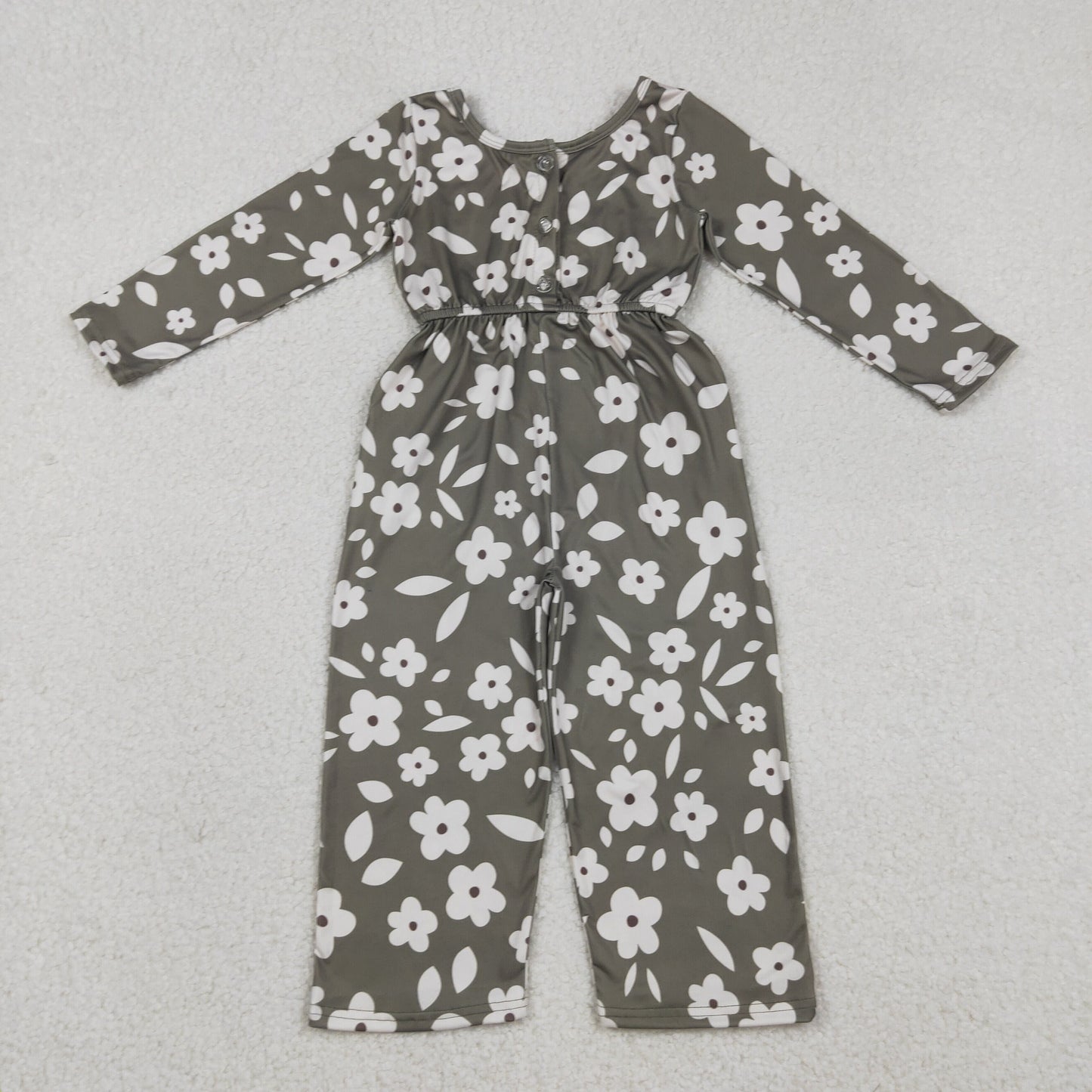 RTS Baby Girls Kids Long Sleeves Flower Buttons Pockets Pants Jumpsuit