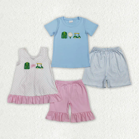 RTS Sibling Baby Boys Girls Kids Embroidery Golf Tops Shorts Clothes Sets