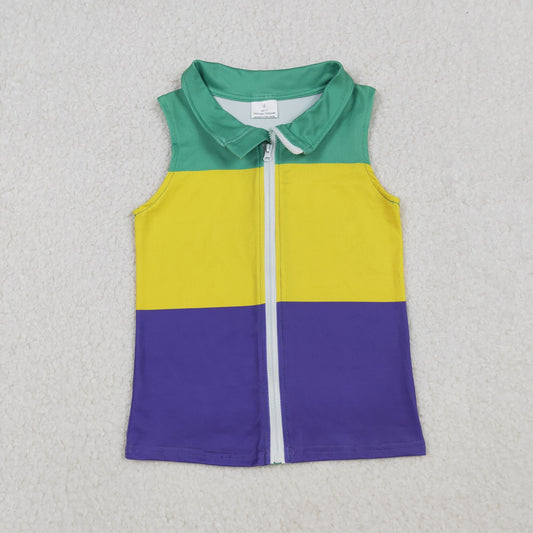 RTS Baby Kids Toddler Mardi Gras Stripes Zipper Vest Shirt