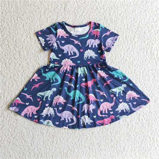 5.17 RTS NO MOQ Baby Girl Summer Skirt A0-12 Beautiful Blue Dinosaur Soft Dresses