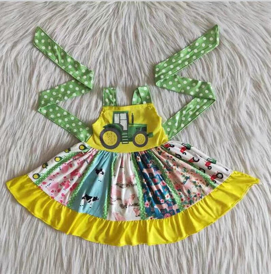 A0-21  Tractor Cute Girl  Twirl Dress