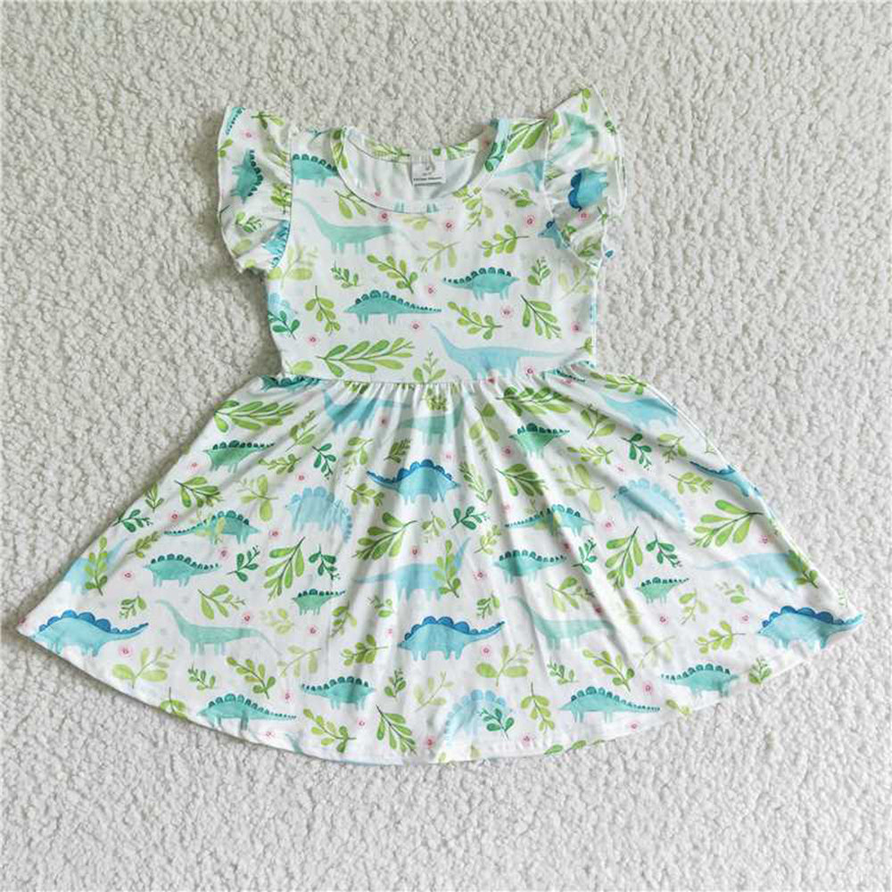 5.17 RTS NO MOQ Baby Girl Summer Skirt A0-9 Beautiful Green Dinosaur Soft Dress