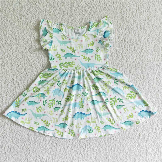 5.17 RTS NO MOQ Baby Girl Summer Skirt A0-9 Beautiful Green Dinosaur Soft Dress