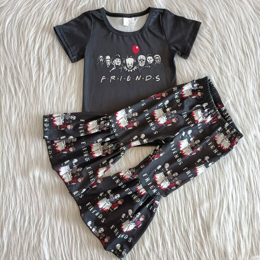 A1-23 Black Cute Children Short Sleeve Clothing Kid Summer Boutique Outfits