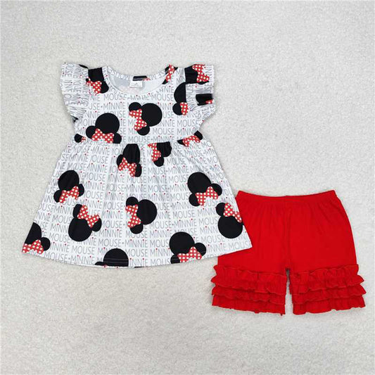 5.17 RTS NO MOQ Baby Girls Summer Sets A1-9 Cute Mouse Flutter Sleeve Tunic Ruffle Shorts Sets
