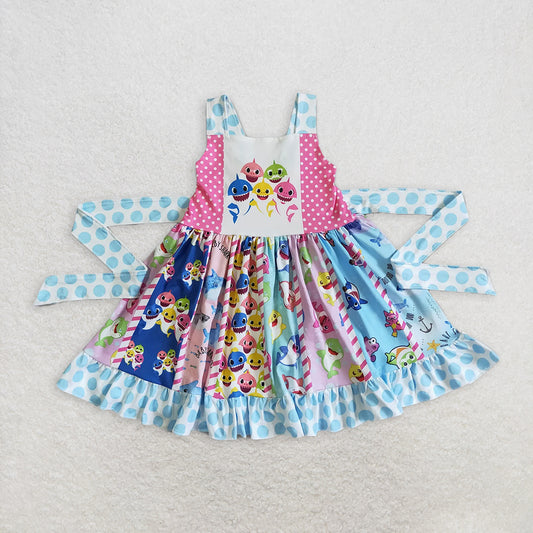6.5 RTS NO MOQ Summer Baby Girls Dresses A10-23 Shark Polka Dots Twirl Dresses