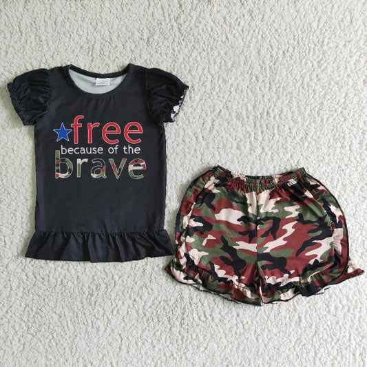 A10-4 kids clothes free brave ruffle shorts set