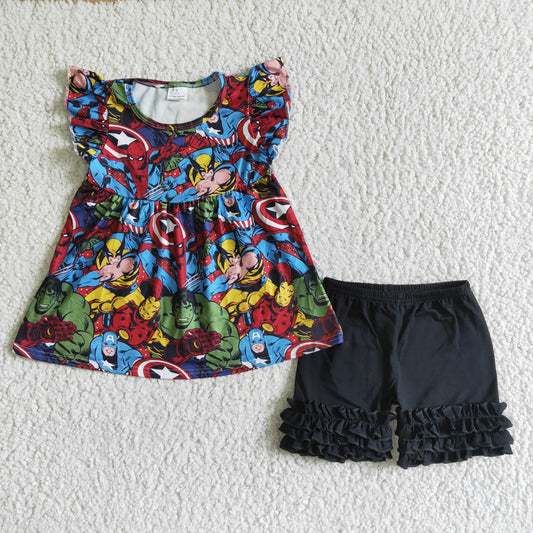 A11-11 Cartoon Cute Girl Short Sleeve Outfit Kid Boutique Wholesale Outfit