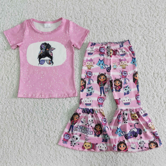 A12-11 Pink Girl Short Sleeve Outfit Kid Boutique Wholesale Outfit