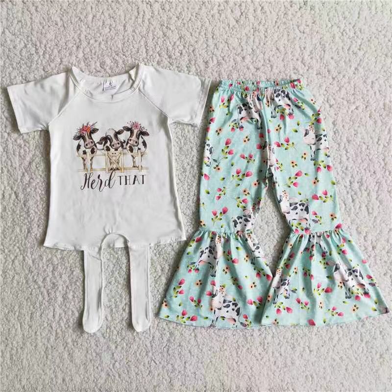 A12-15 Cow Summer Girl Short Outfit Kid Boutique Wholesale Outfit