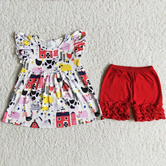 A12-16 Farm Girls Red Icing Shorts Sets