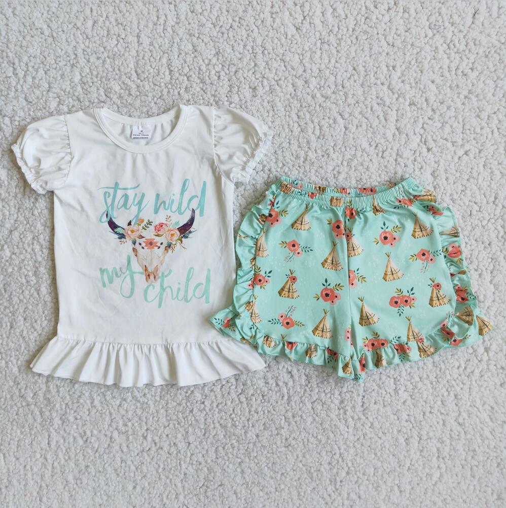 A12-24 Summer Girl Short Outfit Kid Boutique Wholesale Outfit