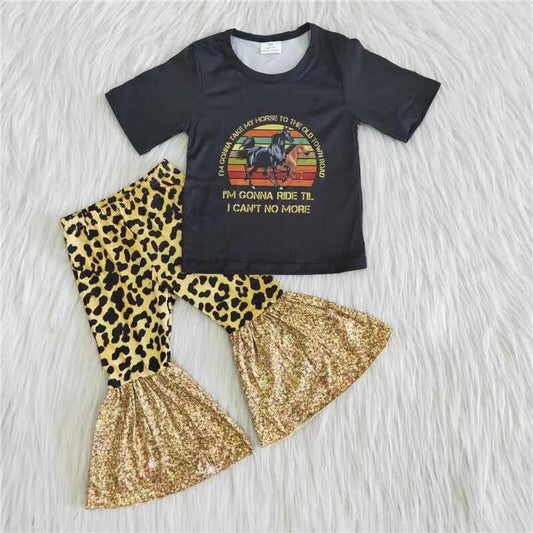 A13-14 Horse Cute Girl Short Sleeve Kid Clothes Kid Boutique Wholesale Outfit