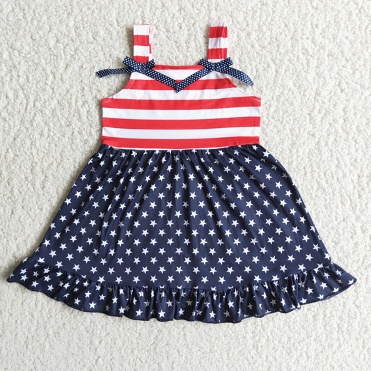 A14-10 4th of July Girl Summer Girls Floral Deer Dress