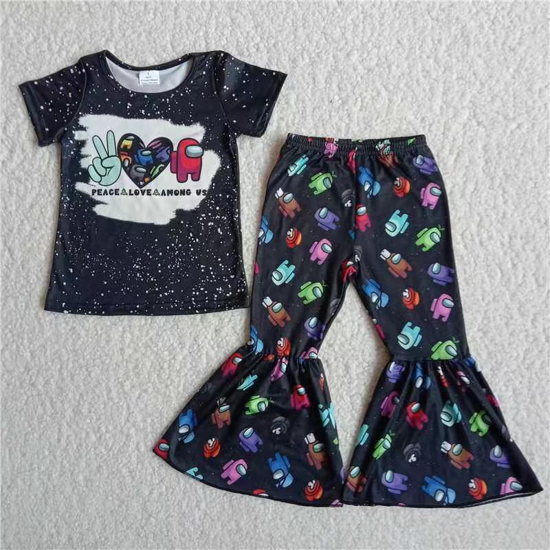 A14-16 Cartoon Pattern Girl Summer Clothing Boutique Outfit