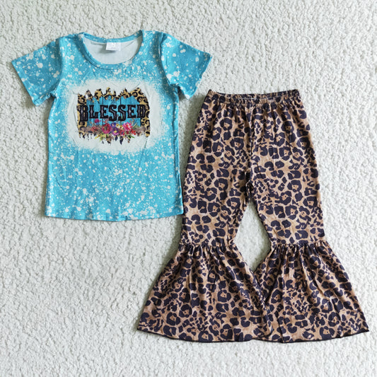 A14-24 Leopard Cute Girl Short Sleeve Outfit Kid Boutique Wholesale Outfit