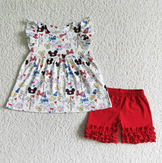 A15-22  Cartoon Girls Summer Children Clothing Kid Summer Boutique Outfits