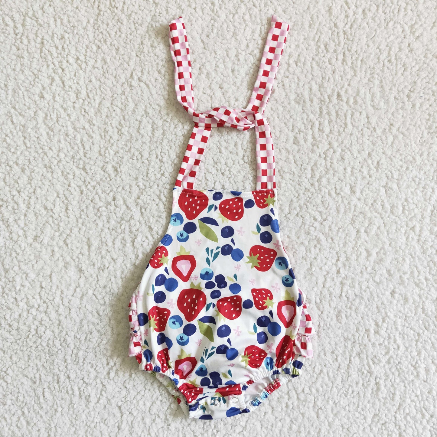 6.14 RTS NO MOQ Summer Baby Girls Bodysuit A15-3 Strawberry Halter Bubble Rompers