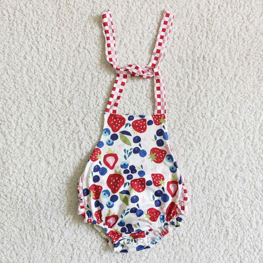 6.14 RTS NO MOQ Summer Baby Girls Bodysuit A15-3 Strawberry Halter Bubble Rompers