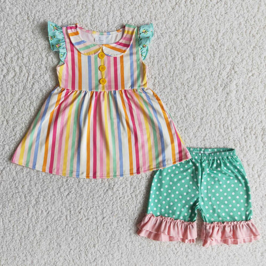 A15-9 Colorful Stripe Girls Shorts Sets