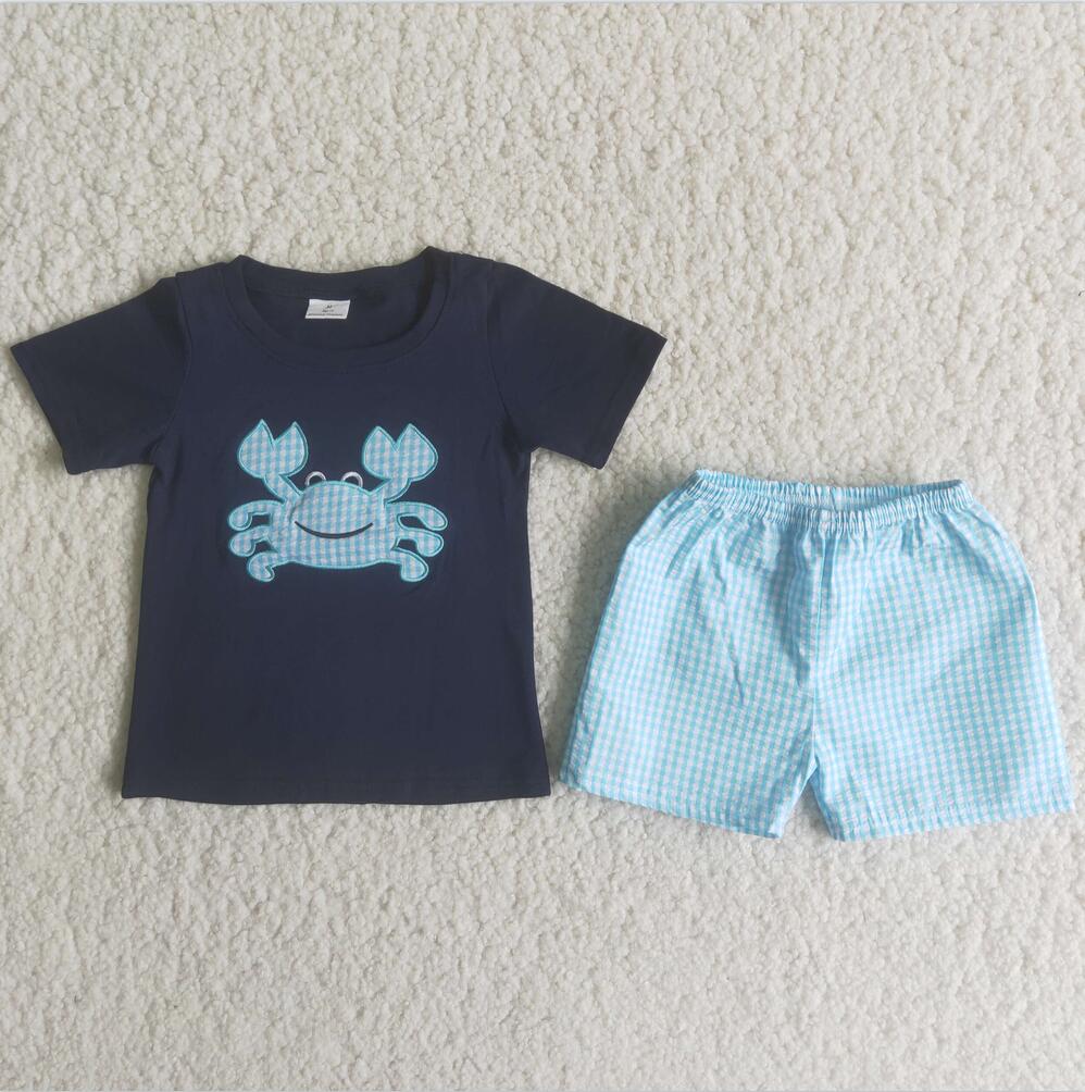 A16-14 Blue Crab Wholesale In Stock Clothing Kid Summer Boutique Outfits