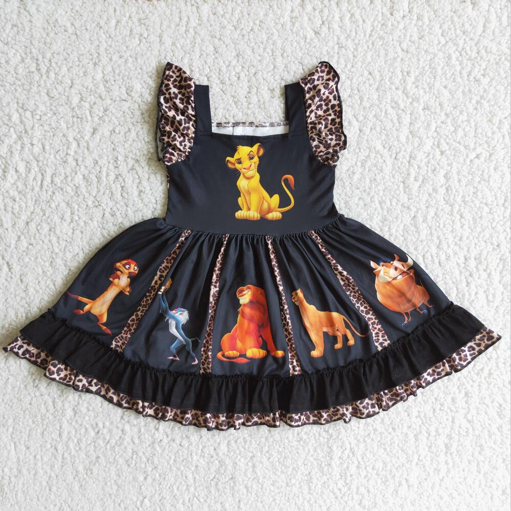 A17-11  Black Cartoon Cute Girl Short Sleeve Tunic Dress