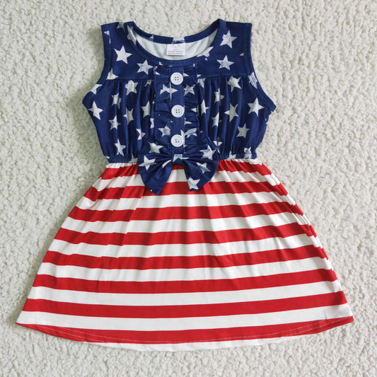 A17-12 4th of July Girl Summer Girls Floral Deer Dress