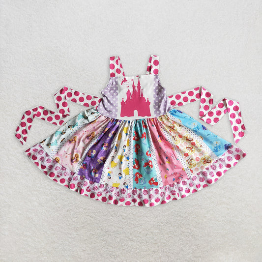 5.29 RTS NO MOQ Summer Baby Girls Dresses A17-21 Pink Castel Panel Twirl Dresses