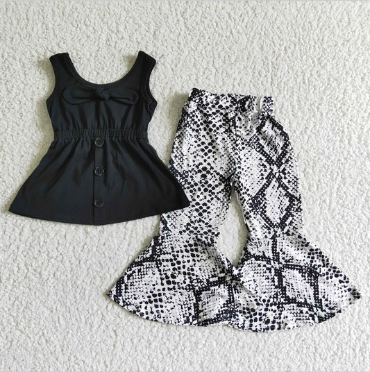 A18-2 Black Bow Short Sleeve Pant Sets Kid Clothes