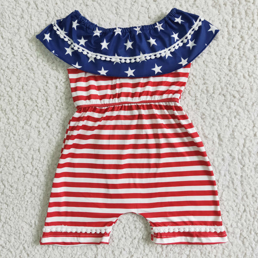 RTS NO MOQ Baby Girls Summer Bodysuit A4-5-2 4th Of July Star Ruffle Rompers Jumpsuits