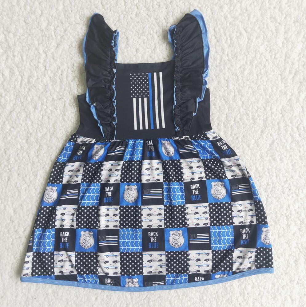 A5-12 Blue Ruffle Cute Girl Short Sleeve Tunic Dress