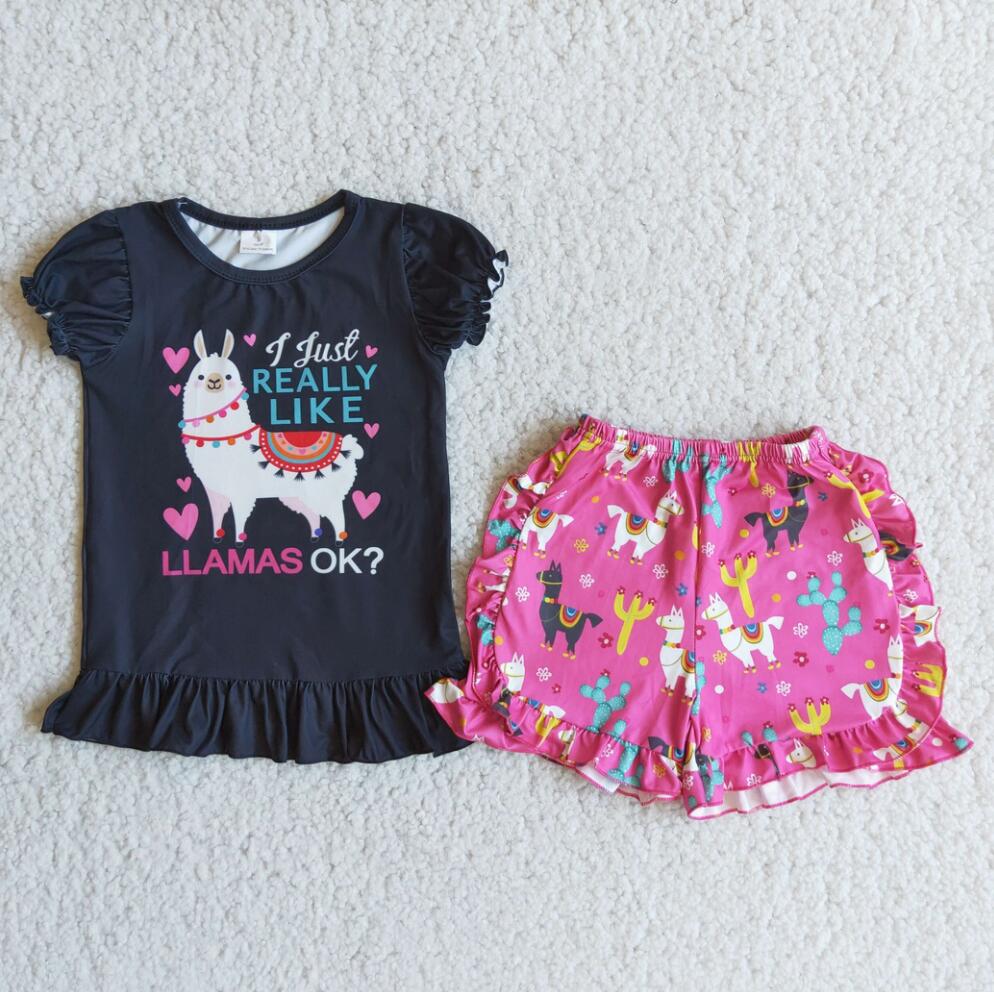 A5-15 Summer Girls Llama Shorts Set