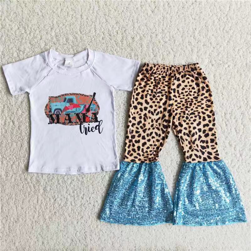 A6-11 Leopard Girls Summer Children Clothing Kid Summer Boutique Clothes