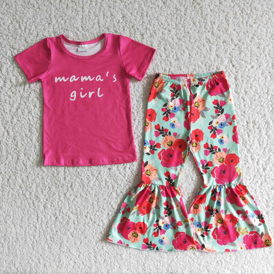 A6-23 Mama's girl pink floral Cute Girl Summer Clothing