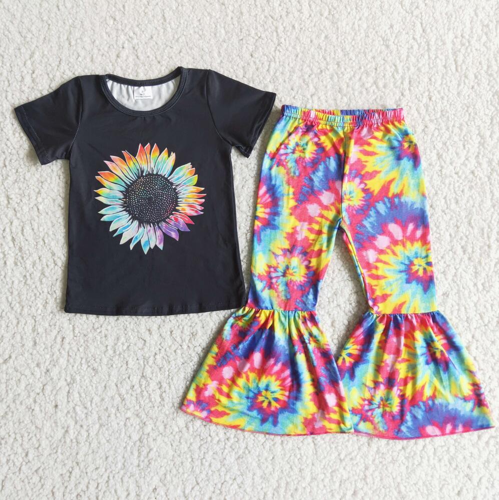 A6-24  Girls Tie Dye Sunflower Top and Pants Set