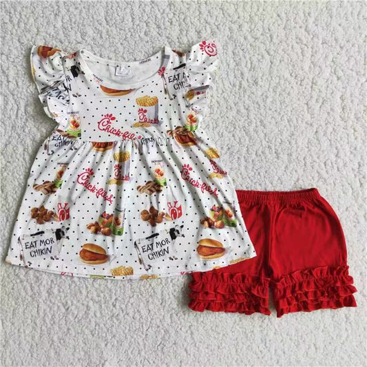 A7-22 Red Kid Icing Shorts Summer Boutique Children Clothing Outfit